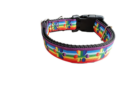 Dog Collar Rainbow Pride Paws Colorful LGBT Animal Print Nylon
