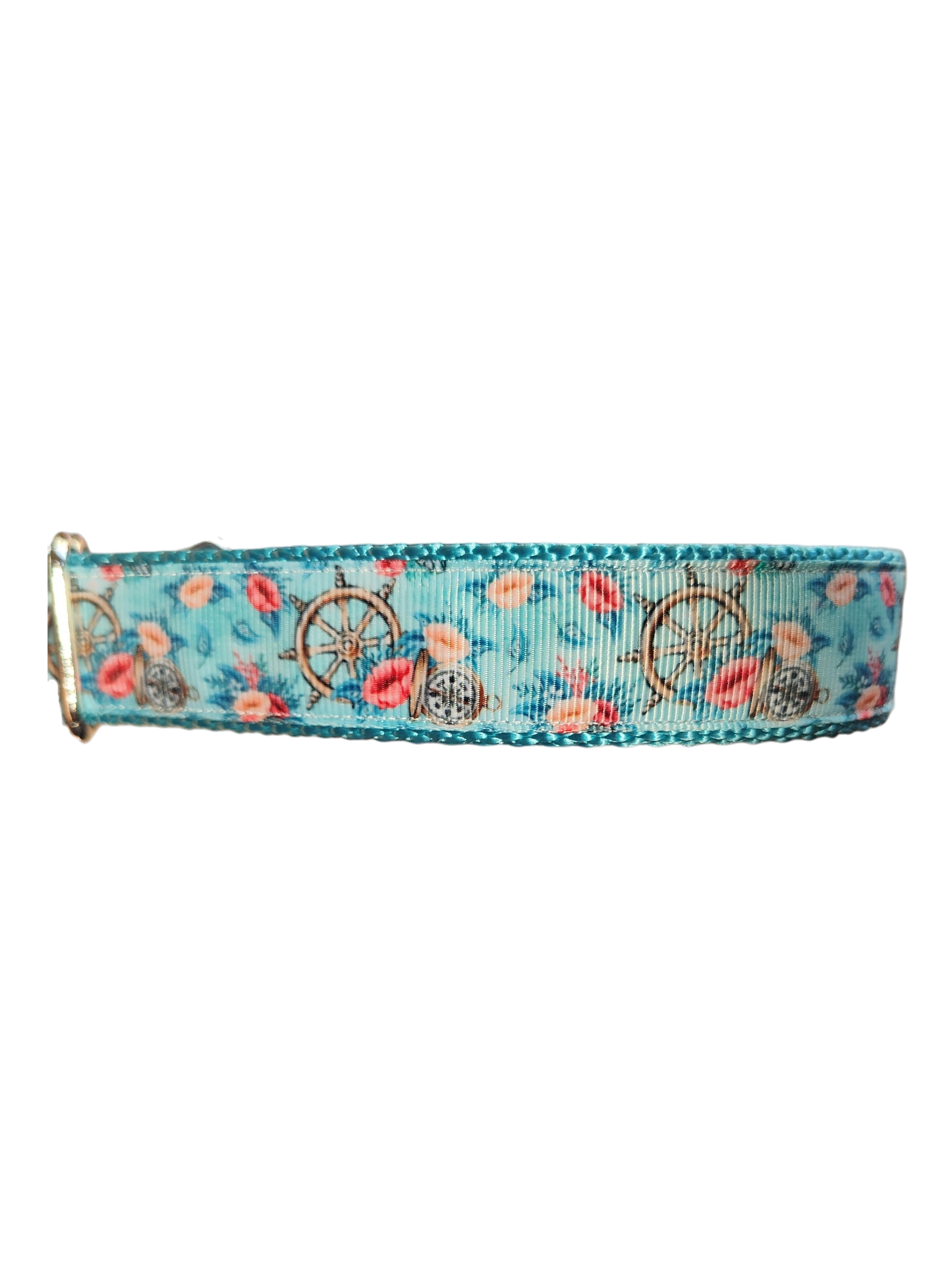 Dog Collar Ship Wheels and Compass Nautical Print Nylon Band