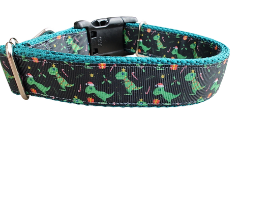 Christmas T Rex Tree Nylon Dog Collar | Purrfect Pet Kingdom