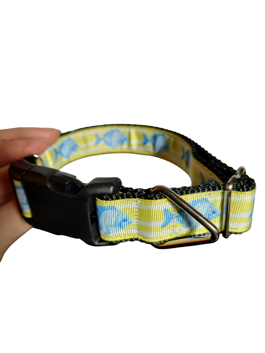 Fish On Yellow Stripes Nylon Dog Collar | Purrfect Pet Kingdom