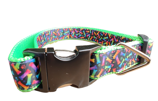 Neon Bones Green Nylon Dog Collar MD, LG, XL, Leash | Purrfect Pet Kingdom
