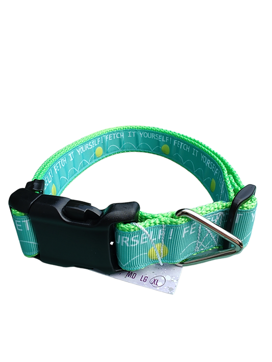 Fetch It Yourself! Neon Green Nylon Dog Collar MD, LG, XL, Leash | Purrfect Pet Kingdom