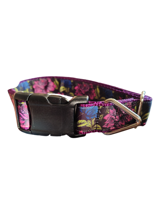 Pink & Blue Flowers Nylon Dog Collar | Purrfect Pet Kingdom