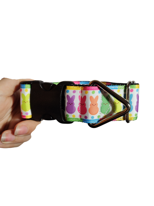 1.5" Wide Rainbow Marshmallow Bunnies Nylon Dog Collar | Purrfect Pet Kingdom
