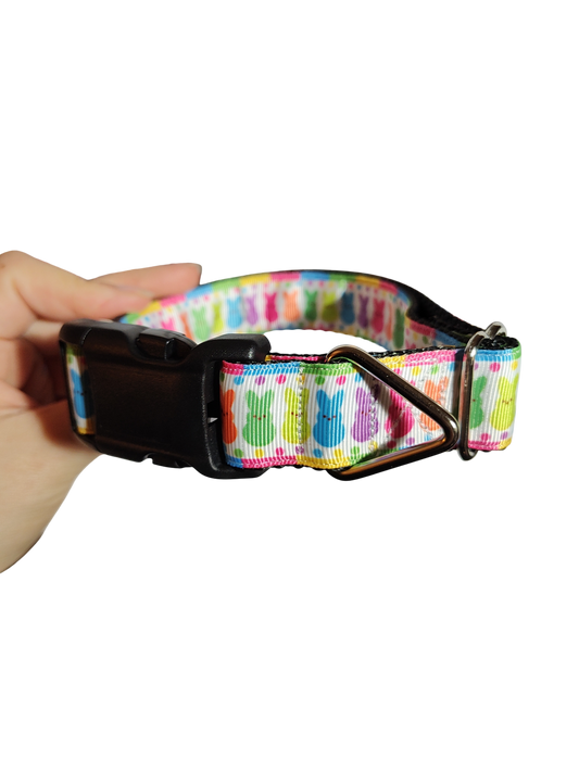 Rainbow Marshmallow Bunnies Easter Nylon Dog Collar