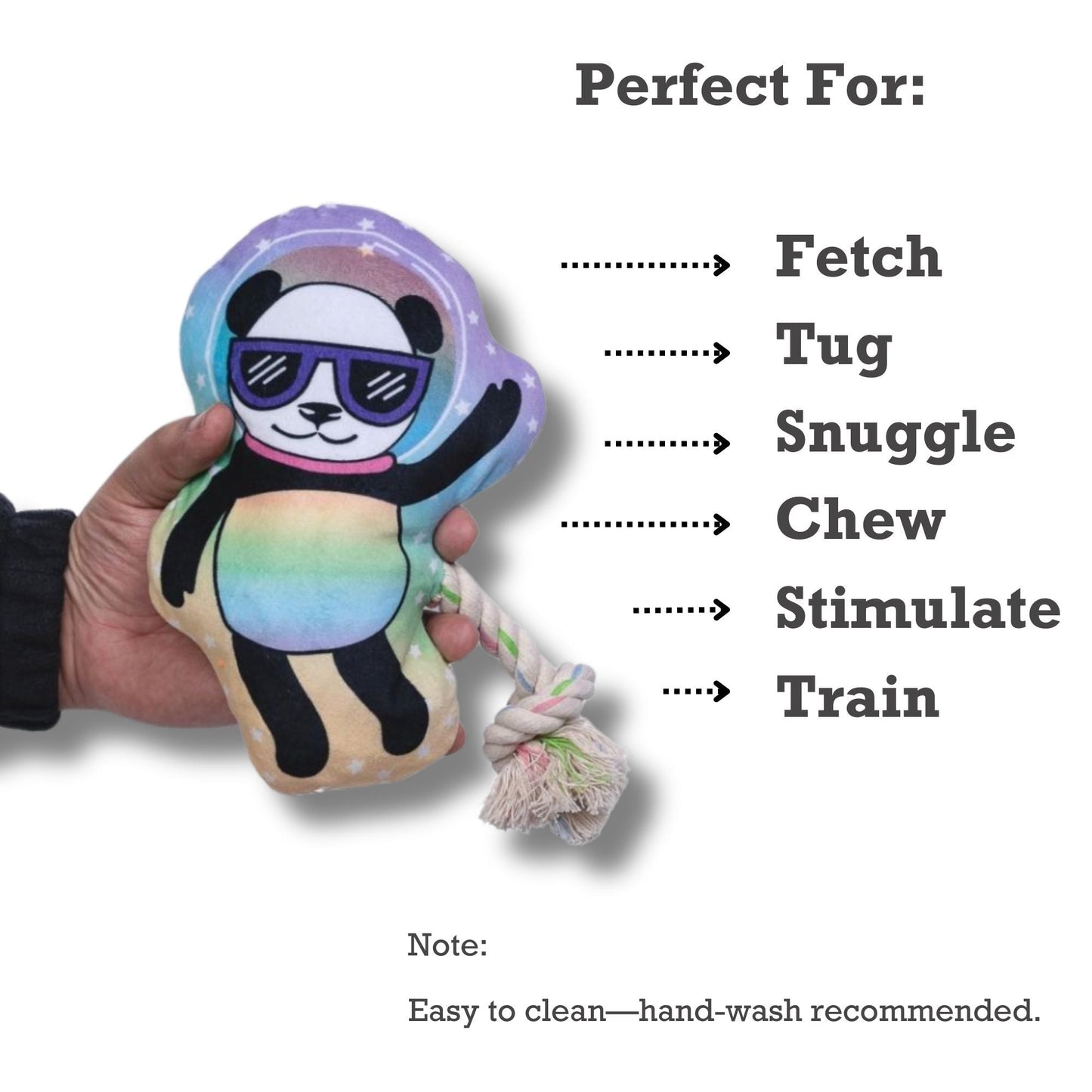 Dog Plush Toy Space Panda Squeaker Crinkle Sound Soft Play