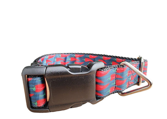 Dog Collar Spicy Red Chili Pepper Black Background Printed Nylon