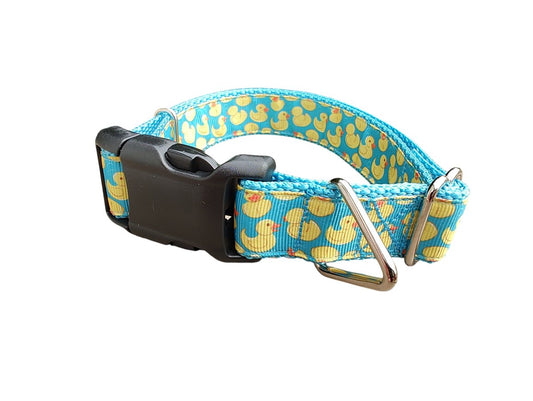 Dog Collar Teal Rubber Duckies Cute Bath Duck Novelty Nylon Band