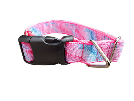 Dog Collar Textured Pink Leaves Tropical Botanical Pattern Nylon