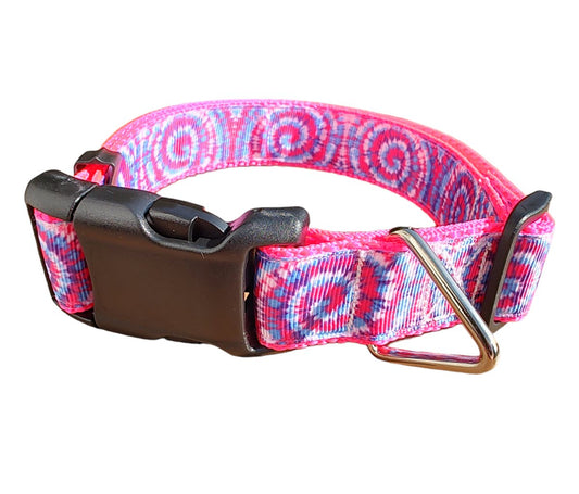 Dog Collar Tie Dye Hot Pink Vibrant Retro Swirl Pattern Nylon