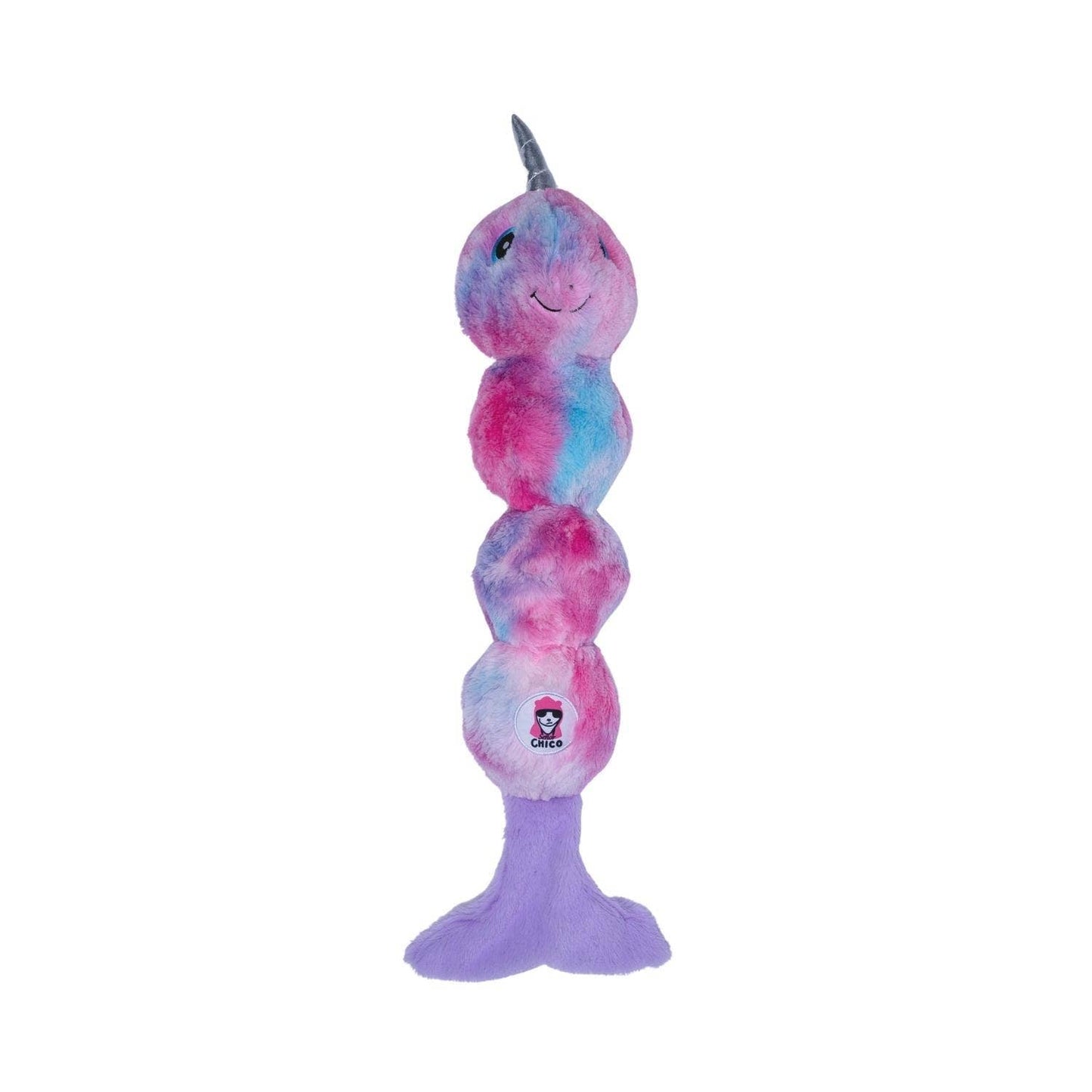 Dog Plush Toy Tie Dye Narwhal Squeaker Crinkle Sound Soft - Main Feature View | Majestic Pet Kingdom