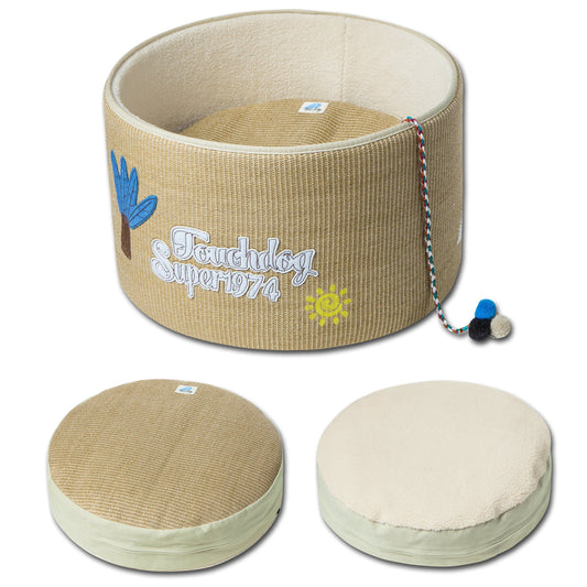cat-scratching-bed-round-lounge-nest-with-hanging-toy-teaser-luxury-view-2 | Majestic Pet Kingdom