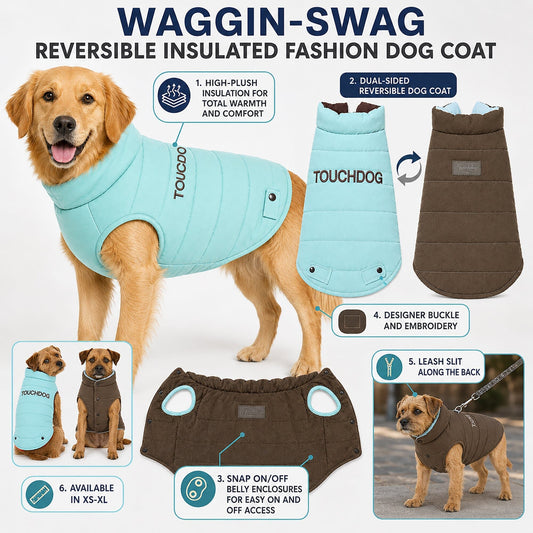 Touchdog ® Waggin Swag Ultra-Plush Insulated and Reversible Dog Coat - Detail Angle 2 | Majestic Pet Kingdom