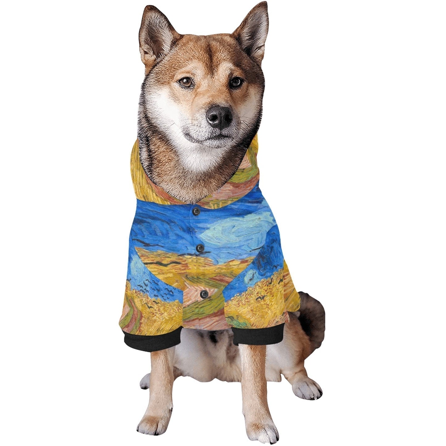Dog Hoodie Van Gogh Wheatfield with Crows Art Button Up Coat