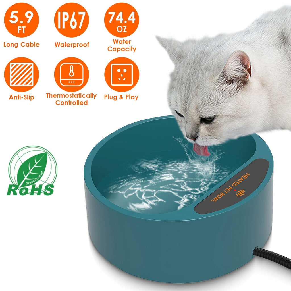 Heated Water Bowl for Dog Cat 74.4OZ Heating Water Dish IP67 Waterproof Thermal Water Bowl Heated Pet Bowl Dog Cat Water Feeder Bowl for Dog Cat Rabbi - Majestic Pet Kingdom