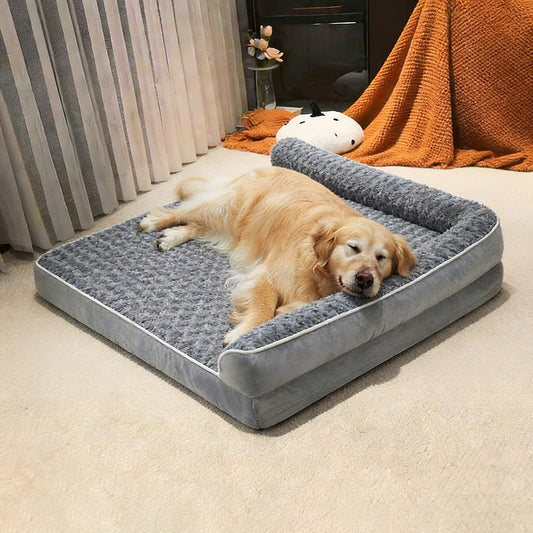 Removable And Washable L-Shaped Pet Sofa Dog Bed With Sponge Padding And Rose Velvet For Warmth - Majestic Pet Kingdom