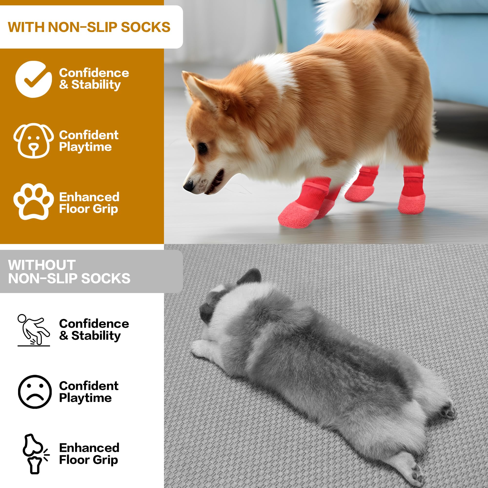 Anti Slip Dog Socks For Hardwood Floors To Prevent Licking Paws, Dog Shoes For Hot Pavement Double Sides Dog Boots & Paw Protectors Booties -4Pcs - Majestic Pet Kingdom
