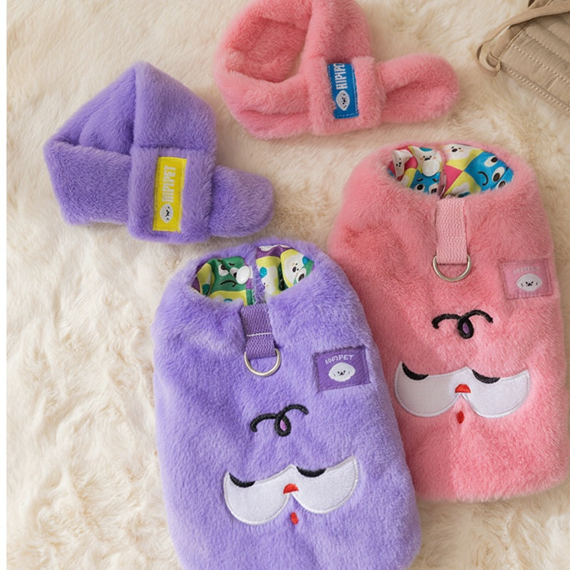 Autumn And Winter Korean Version New Dog Cute Cartoon Little Bear Sportswear Cat Teddy Pet Clothing With Scarf - Majestic Pet Kingdom