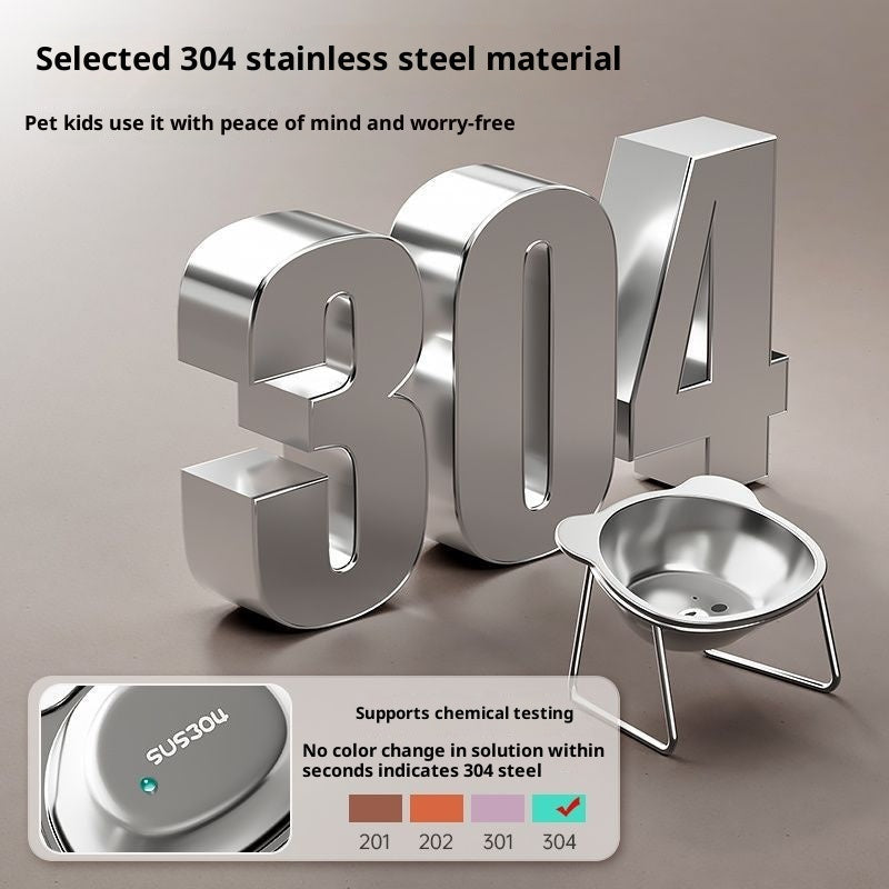 Stainless Steel Pet Height Increasing Neck Support Rack Cat Bowl