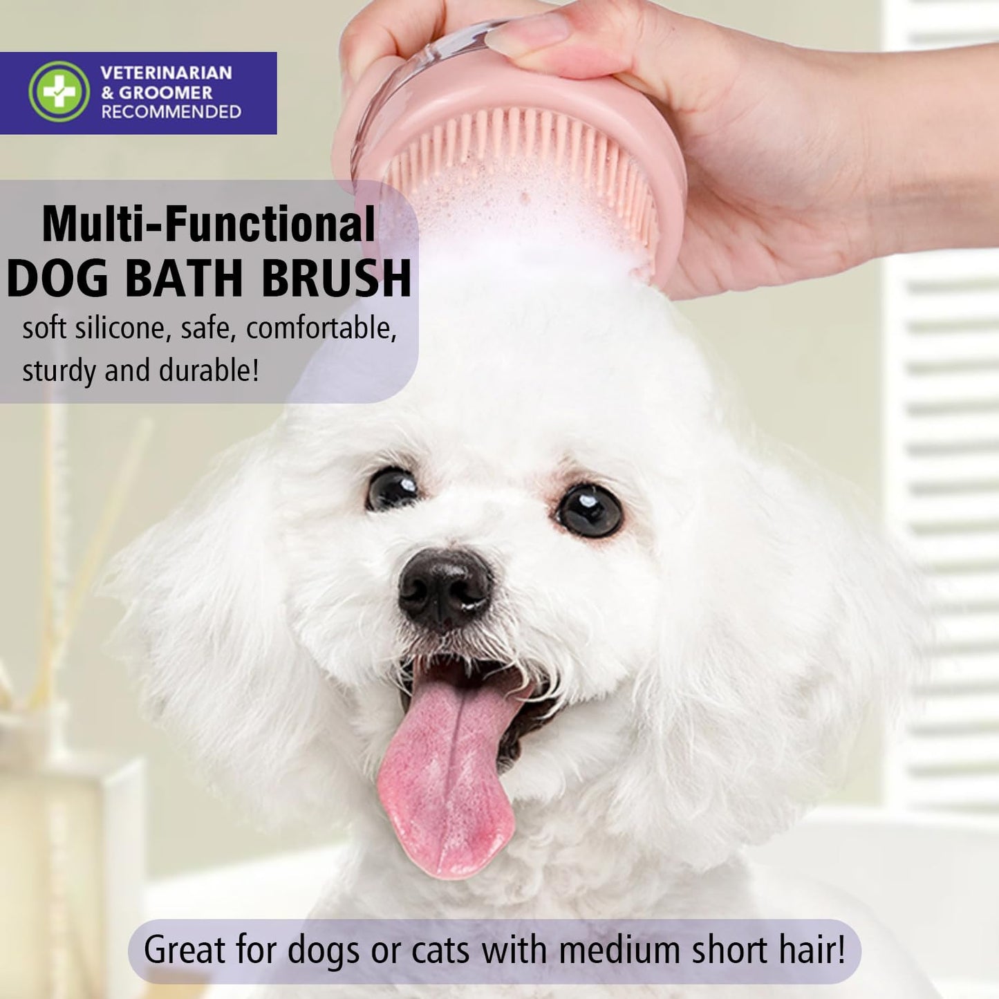 Pet Bath Brush 2-in-1 Silicone Shampoo Dispenser Grooming