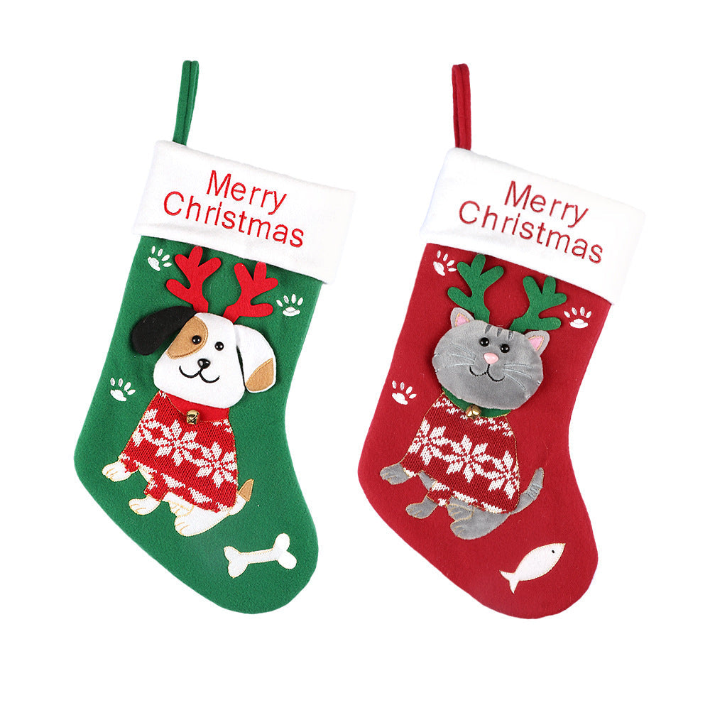 Cute Cat and Dog Christmas Socks Cartoon Christmas Socks Gift Bag Christmas Decorative Socks Christmas Tree Pendant - Detail Angle 5 | Majestic Pet Kingdom