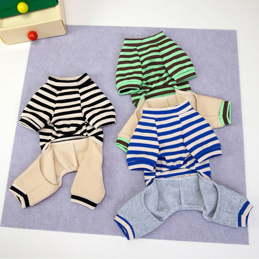 Autumn And Winter Puppy Clothing, Casual Striped Four-legged Thin Warm Hoodie, Small And Medium-sized Dog Bichon Frise Pet Clothing | Purrfect Pet Kingdom