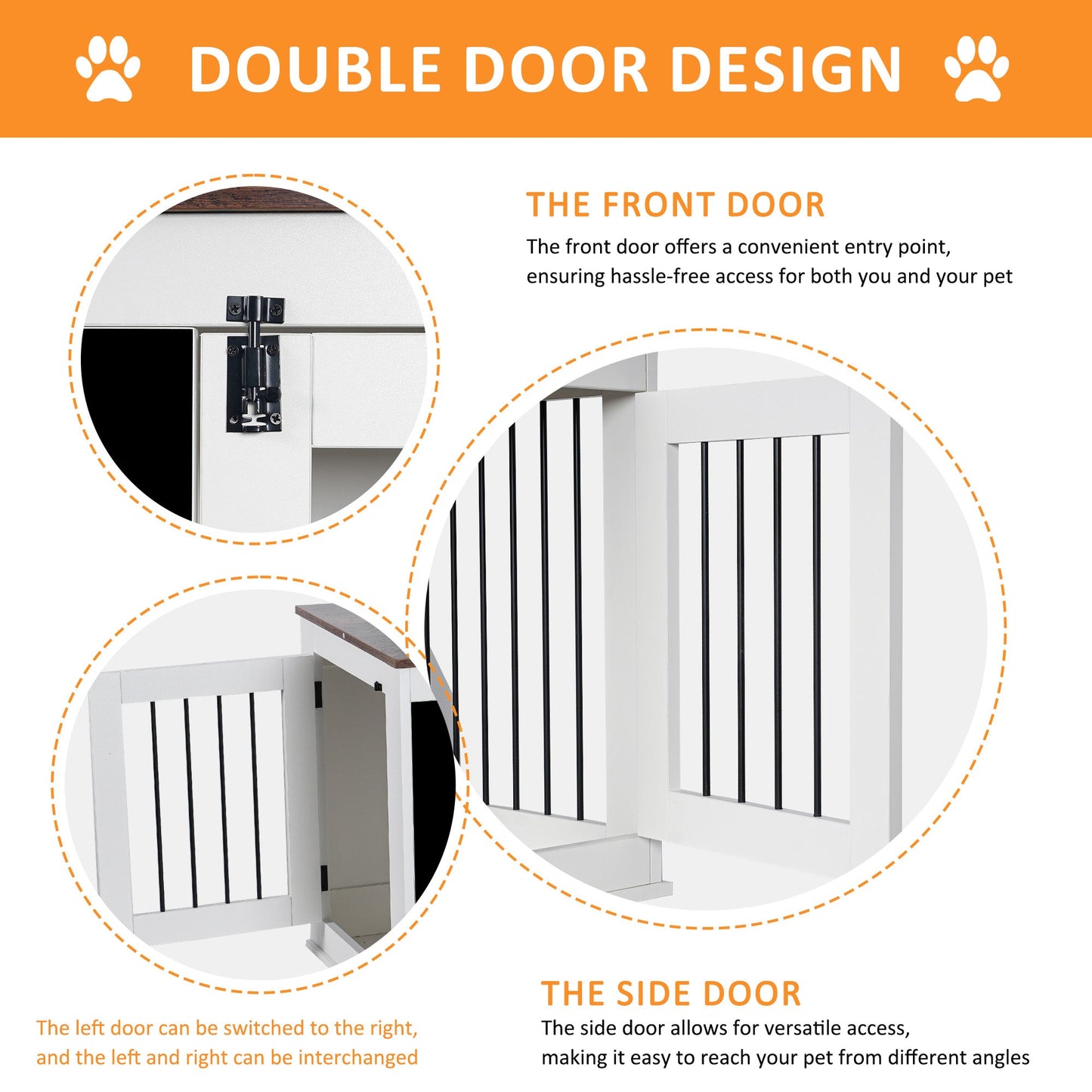 Dog Crate Furniture Wooden Kennel Double Door End Table White - Detail Angle 5 | Majestic Pet Kingdom