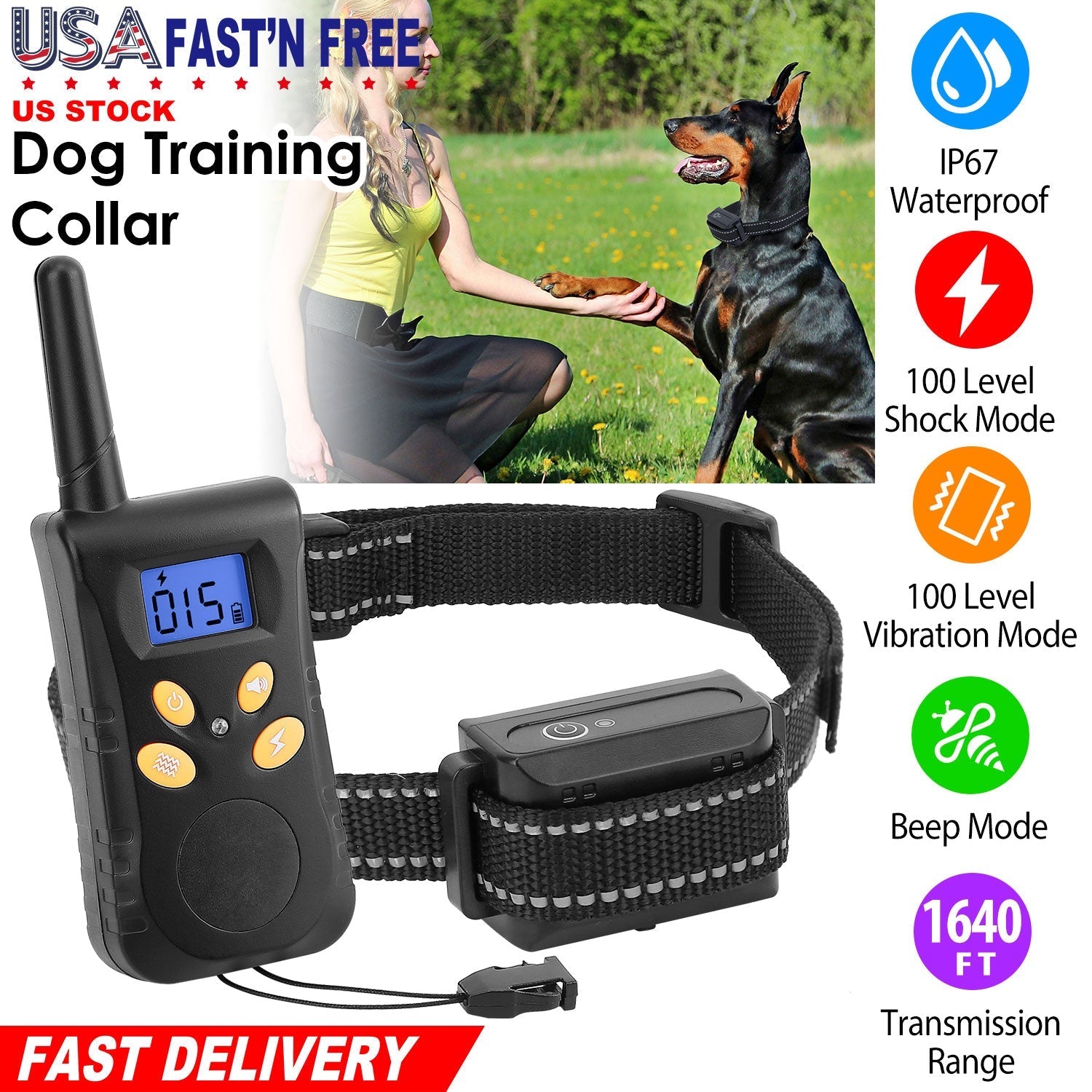Dog Training Collar IPX7 Waterproof Pet Beep Vibration Electric Shock Collar Rechargeable Transmitter Receiver Trainer w/ Remote - Majestic Pet Kingdom