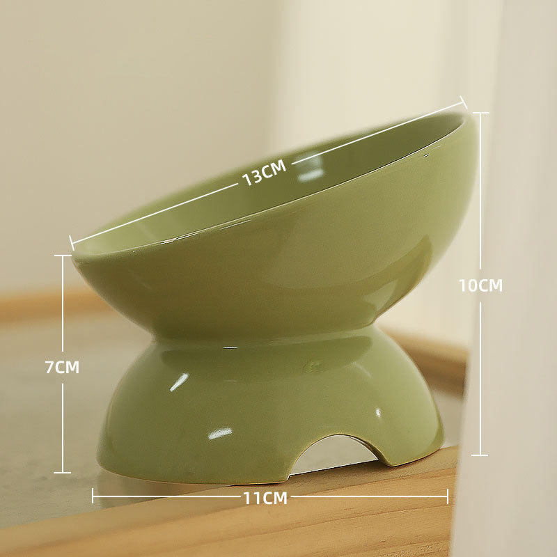 Cat Bowl Ceramic Cat Food Bowl Cat Food Basin Plate Feeding Water Oblique Rice Bowl Feeding Bowl Protecting Cervical Spine Pet Cat Supplies