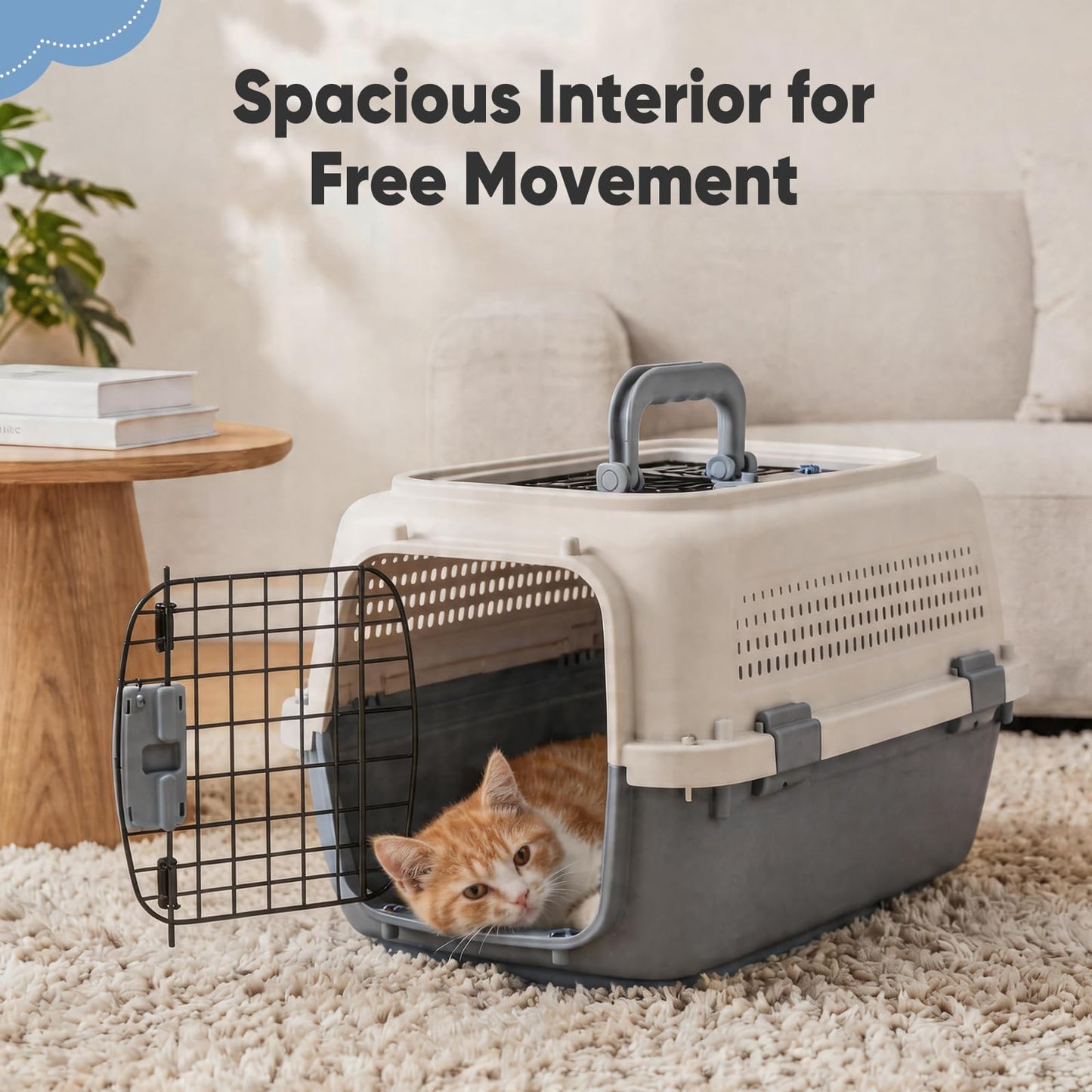 Pet Carrier Hard Plastic Airline Approved Travel Crate with Bowl - Detail Angle 6 | Majestic Pet Kingdom