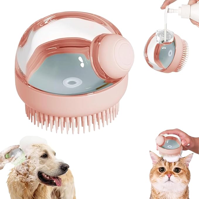 Pet Bath Brush 2-in-1 Silicone Shampoo Dispenser Grooming