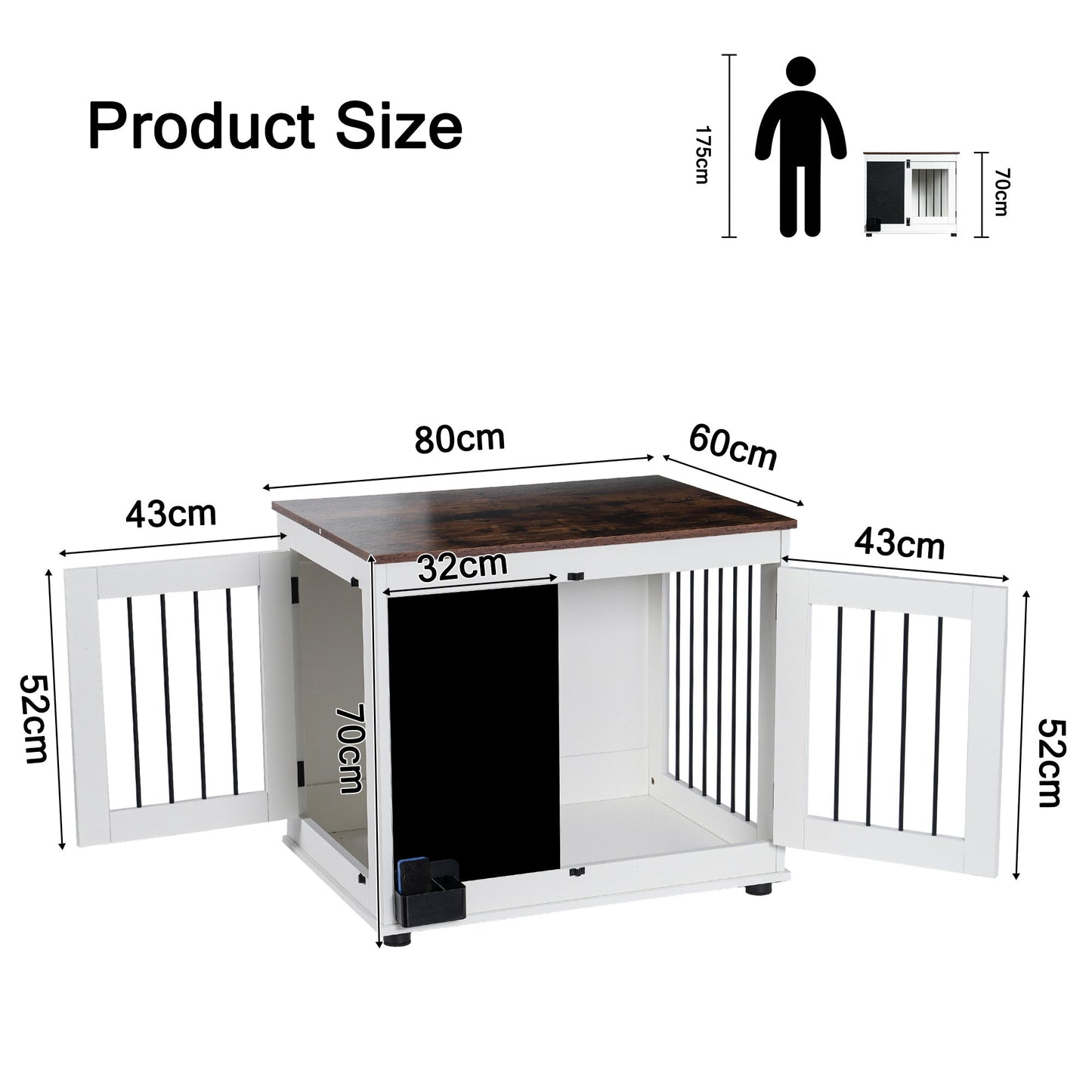 Dog Crate Furniture Wooden Kennel Double Door End Table White - Detail Angle 2 | Majestic Pet Kingdom