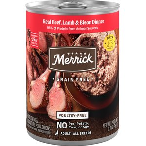 Merrick Grain Free Real Beef, Lamb and Bison Wet Dog Food (12.7oz) - Majestic Pet Kingdom