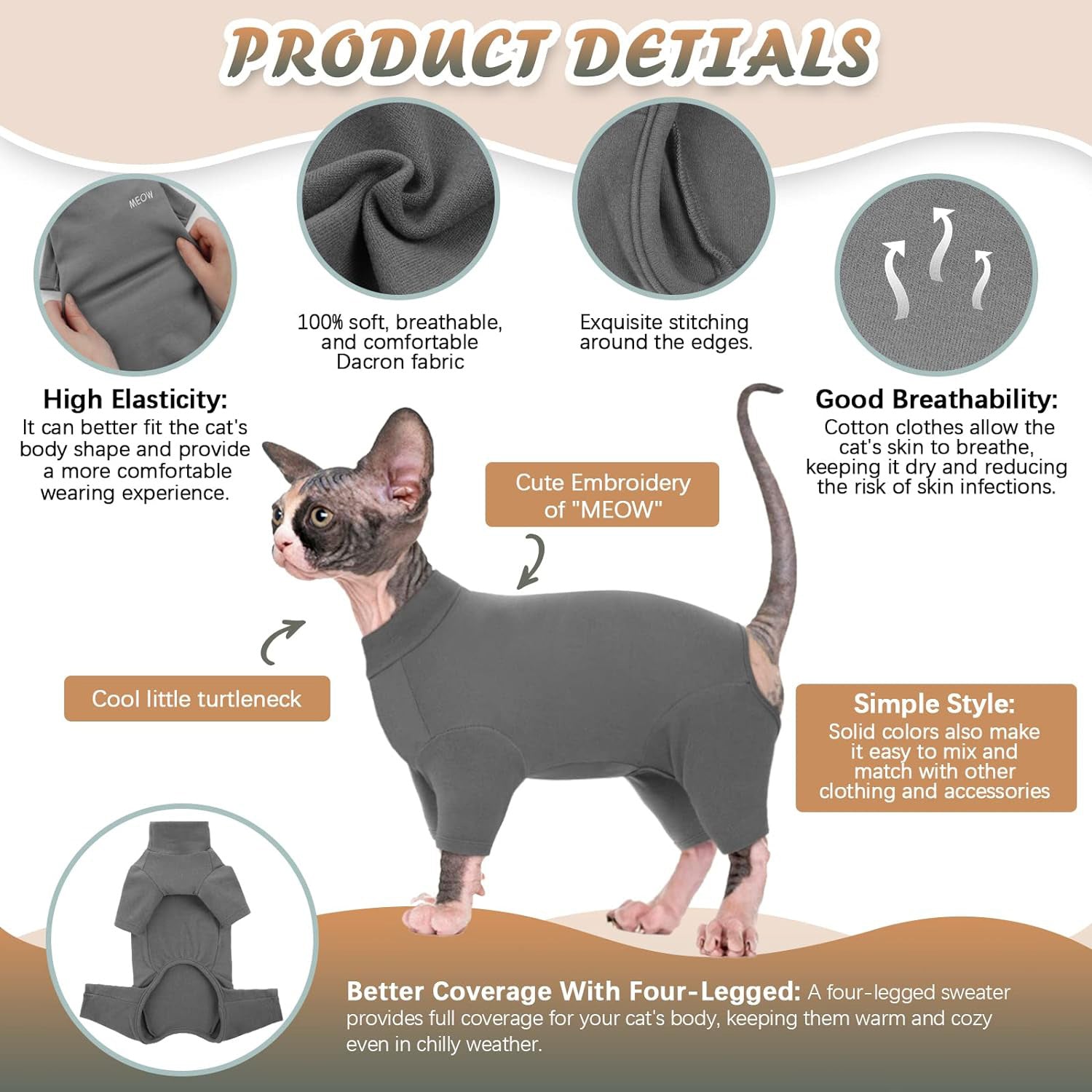 Sphynx Cats Sweater Turtleneck Hairless Cat Shirt Soft And Warm Kitten Clothes With Sleeves Pullover Pet Winter Pajamas Jumpsuit For Cat Puppy - Majestic Pet Kingdom