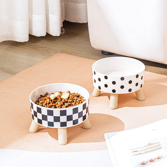 Dog Bowl Stainless Steel Polka Dot Four-Leg Elevated Raised Dish
