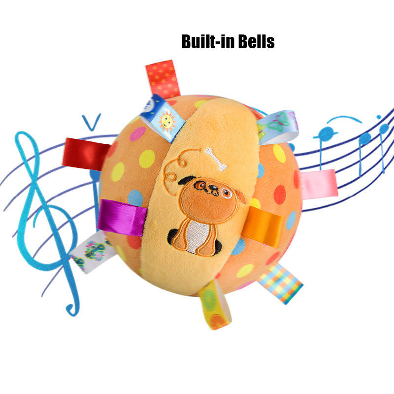 Dog Ball Toy Plush Squeaky Jingle Sound Dental Teething Chewer - Detail Angle 2 | Majestic Pet Kingdom