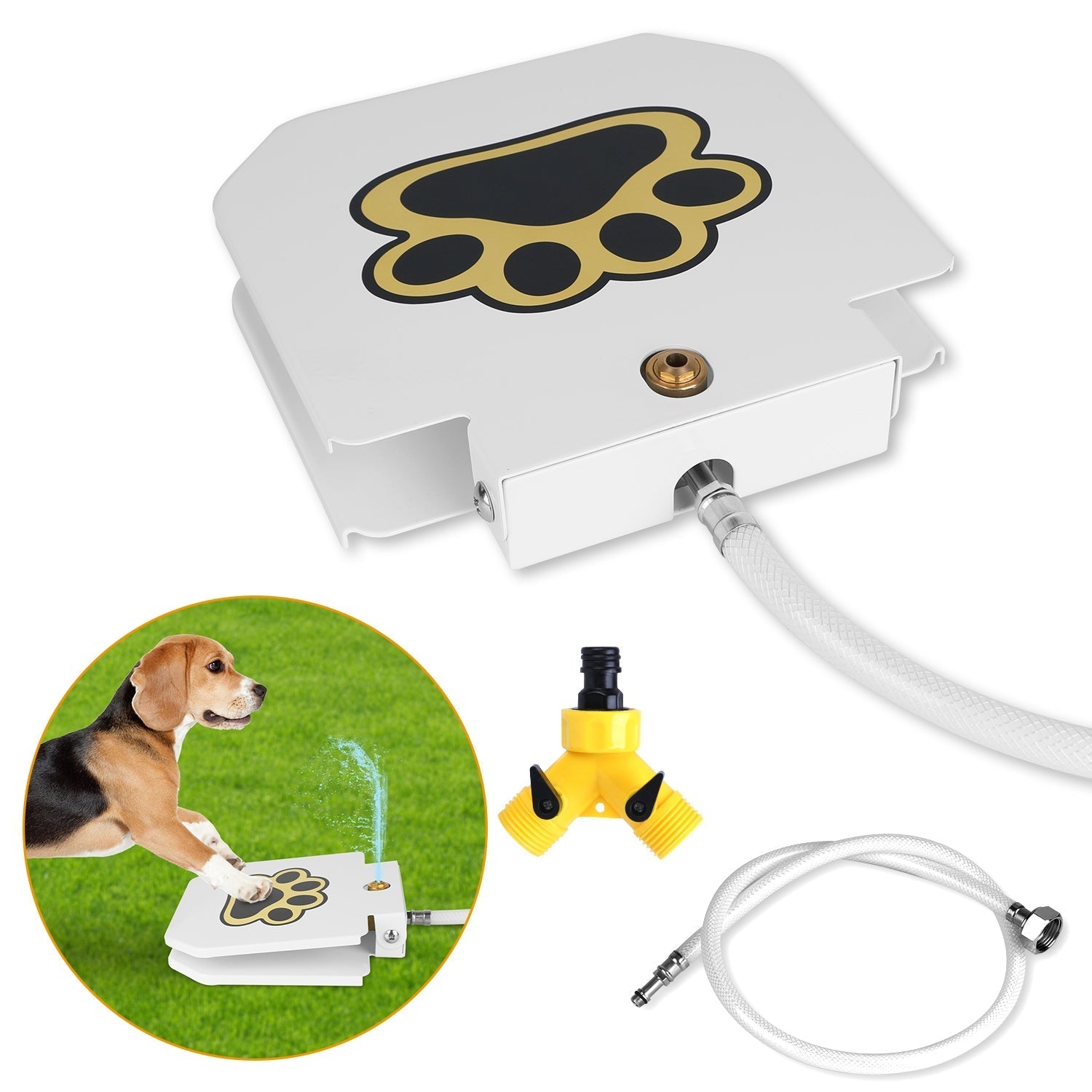Dog Water Fountain Outdoor Dog Pet Water Dispenser Step-on Activated Sprinkler w/ Interactive Paw Pedal Valve for Drinking Fresh Water - Majestic Pet Kingdom