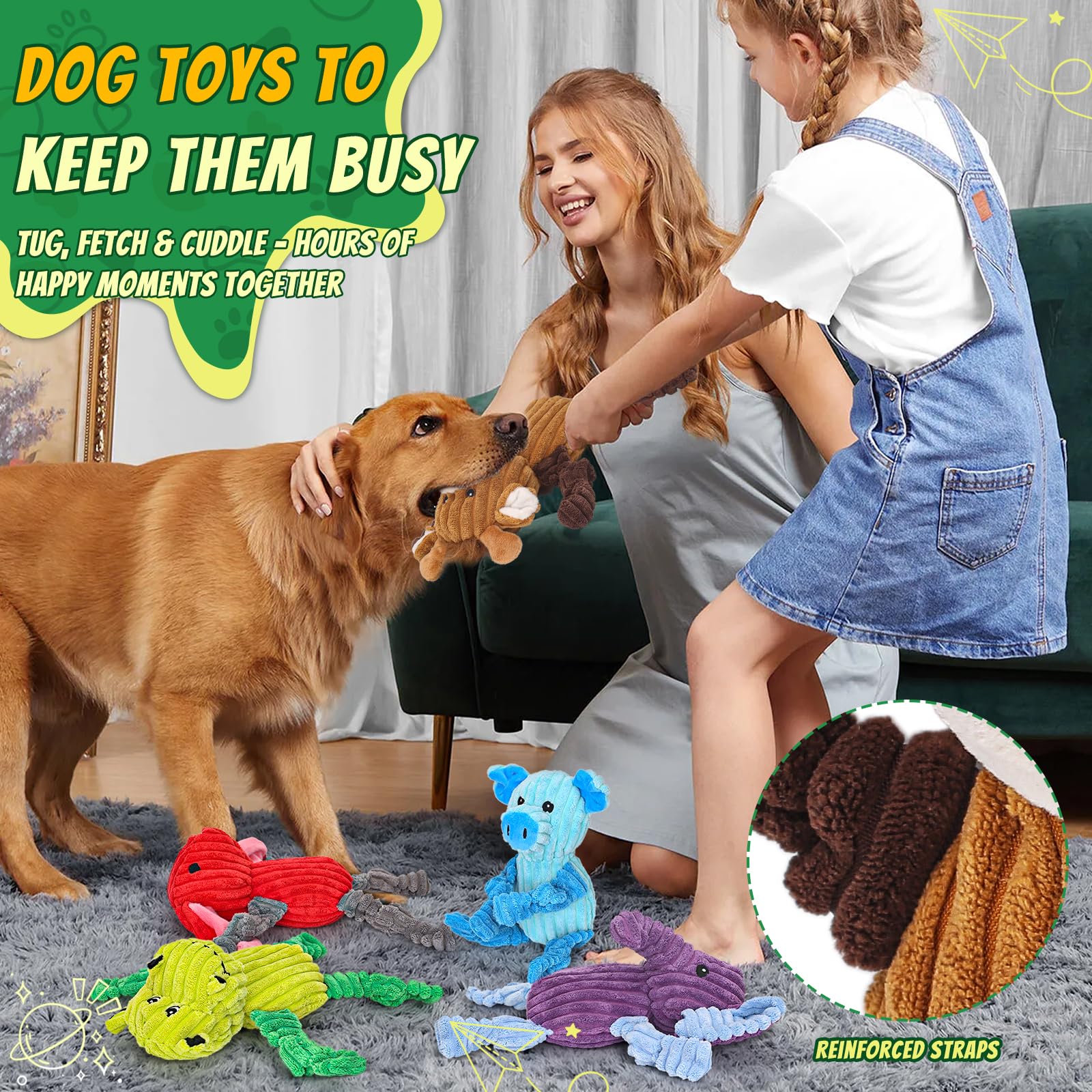 5 Pack Squeaky Dog Toys,Tough Stuffed Plush Dog Toys For Large Medium Small Dogs, Durable Plush Animal Dog Toy Bundle,Puppy Toys To Keep Them Busy
