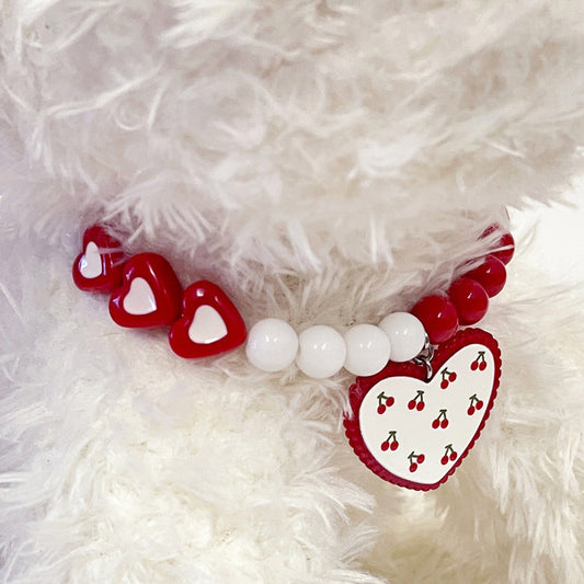 Dog Necklace Red Heart Beaded Chain Jewelry Collar for Pets