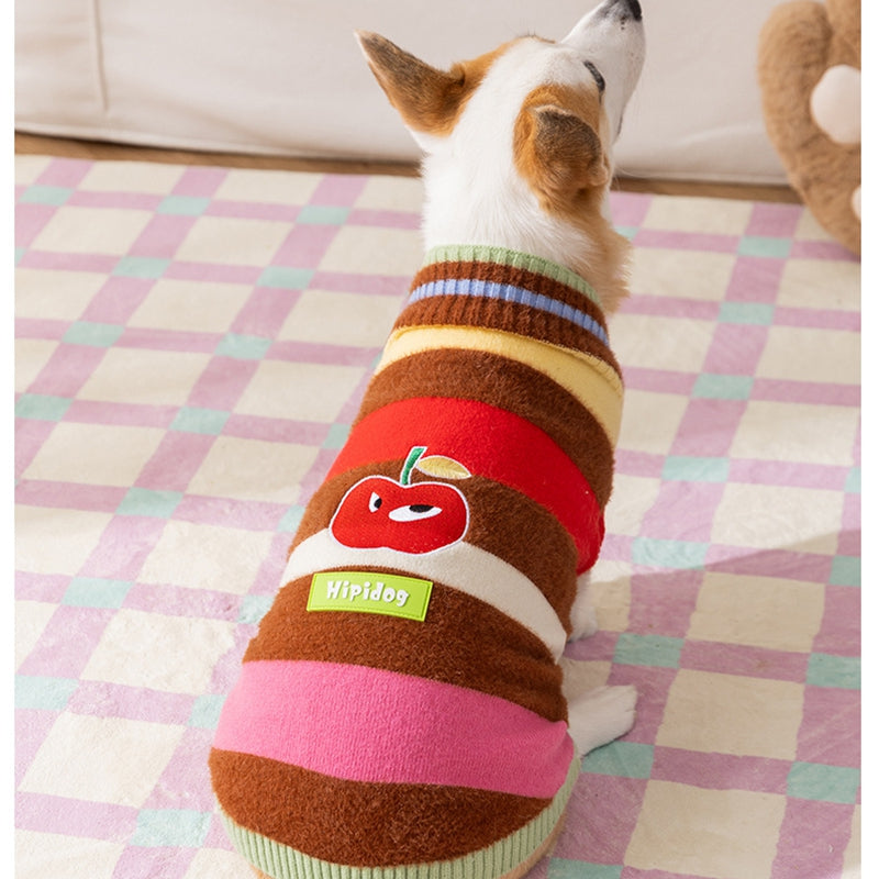 Pet Clothing, Corgi Special Rainbow Apple Striped Autumn And Winter Warm Medium-sized Dog Pullover Sweater, Dog Clothing - Majestic Pet Kingdom