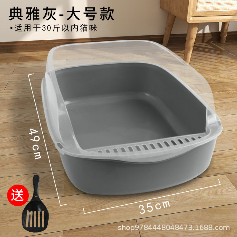 Cat Litter Box Semi-Closed Anti-Sand Litter Basin Pan