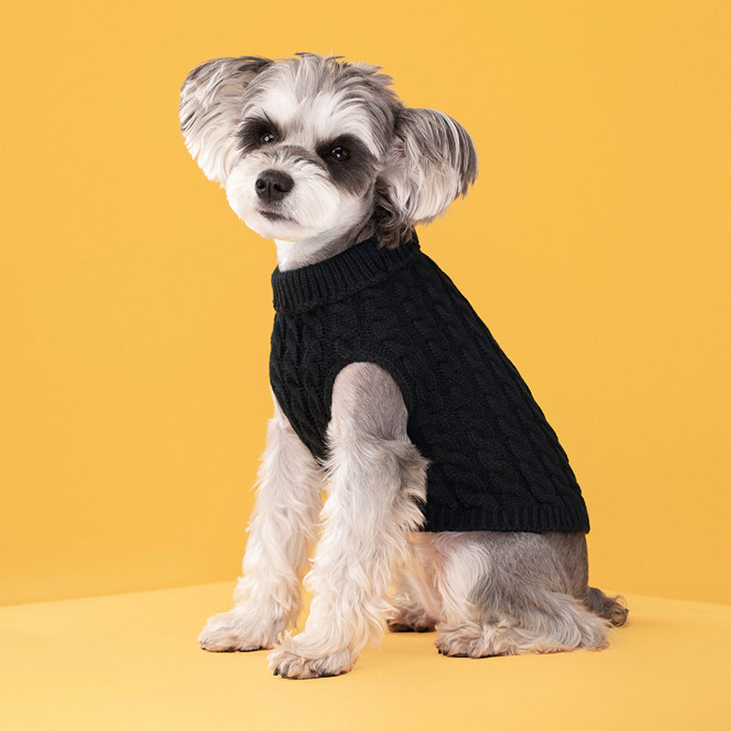 Autumn and winter pet dog cat warm solid color classic Fried Dough Twists sweater thickened turtleneck sweater - Majestic Pet Kingdom