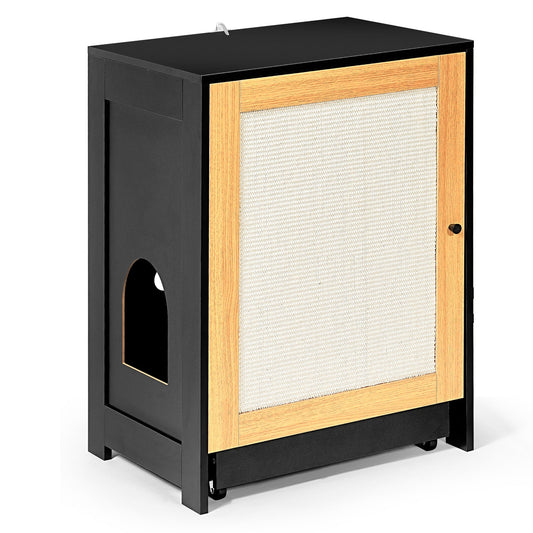Cat Litter Box Enclosure Hidden End Table Sisal Door Black