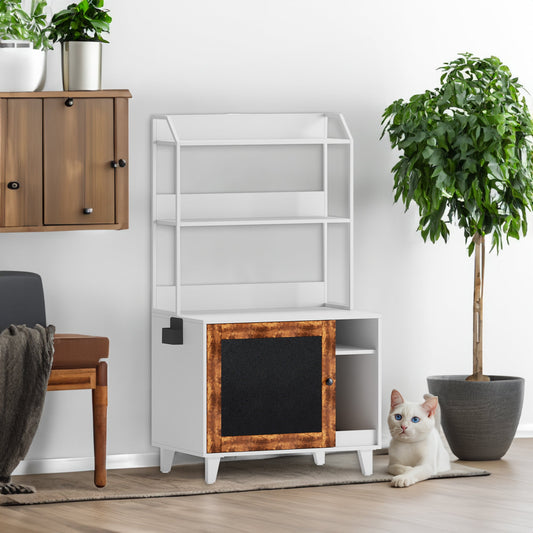 Graffiti With 2 Storage Racks And 1 Door Cat Litter Box Shell Hidden Cat Litter Box With Rack Shell Furniture White