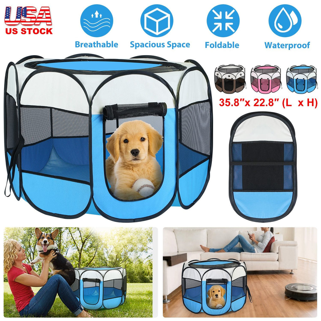 Portable Foldable Pet Tent Exercise Pen Kennel Removable Zipper Top and Bottom Water Resistant Indoor Outdoor Use For Dogs Cats Other Pets - Majestic Pet Kingdom