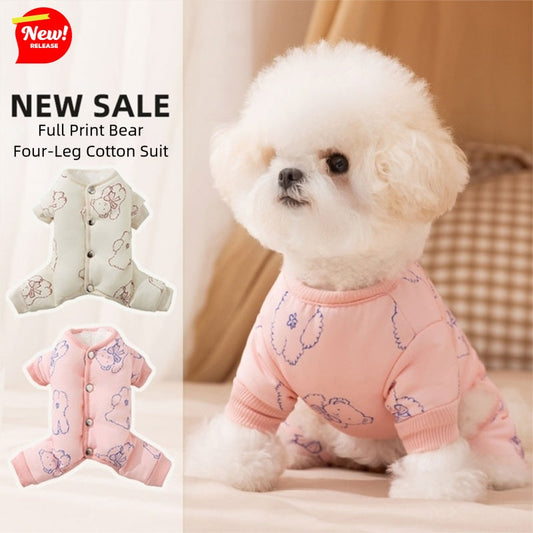 Dog Cotton Coat, Warm And Cute For Autumn And Winter, Fully Printed Bear Four-legged Coat, Small And Medium-sized Bichon Frise Pet Dog Clothes | Purrfect Pet Kingdom