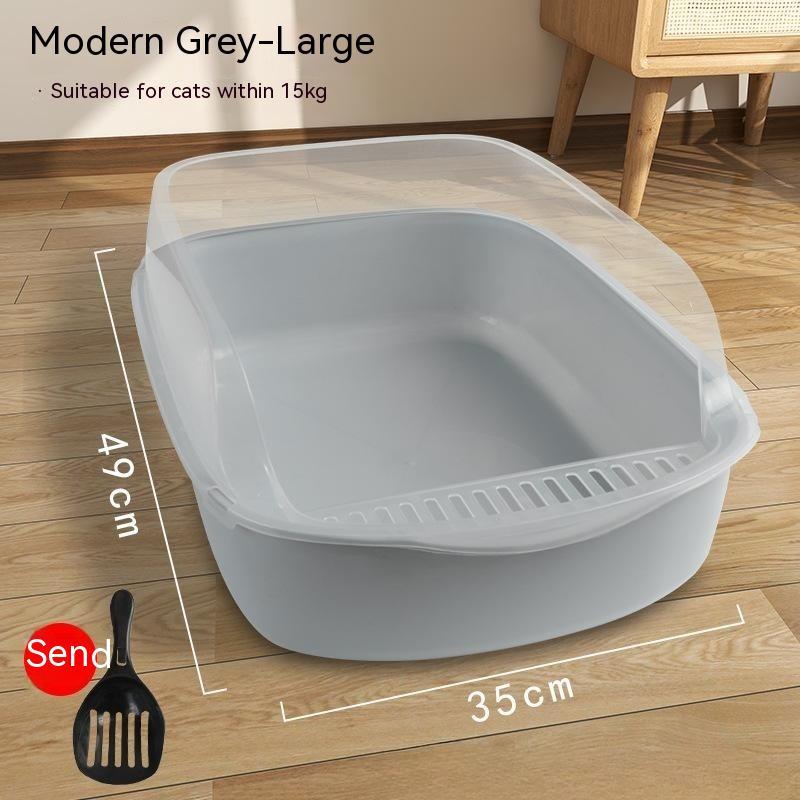 Cat Litter Box Semi-Closed Anti-Sand Litter Basin Pan