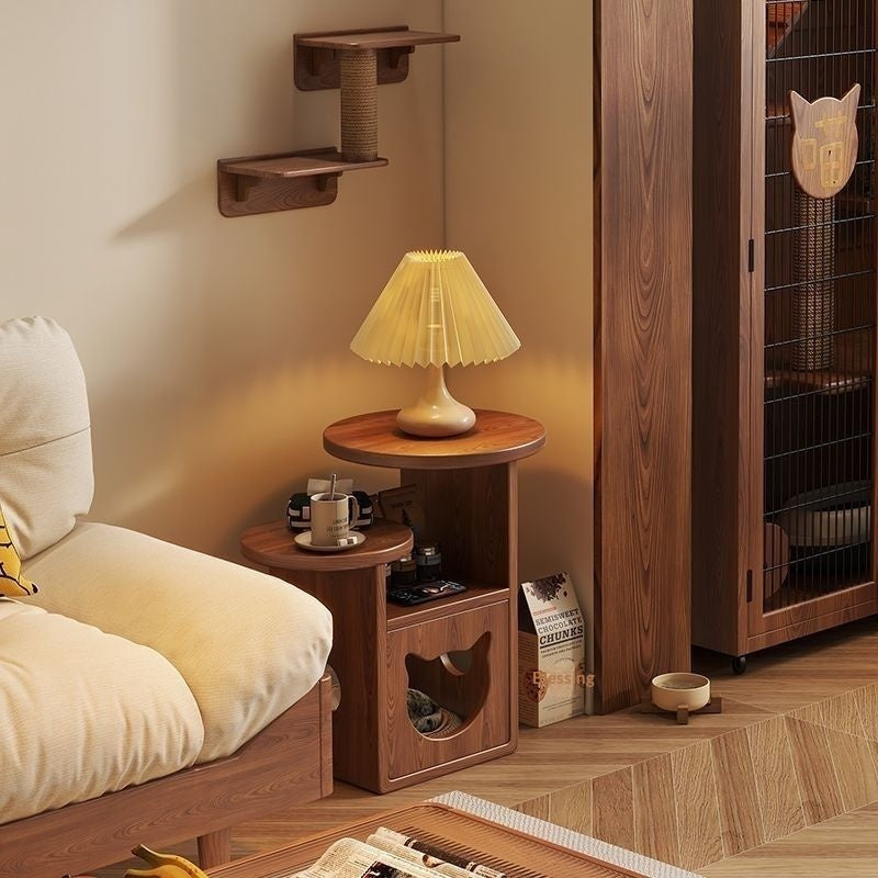 Cat House Nightstand Solid Pine Wood End Table Storage Cabinet - Detail Angle 2 | Majestic Pet Kingdom