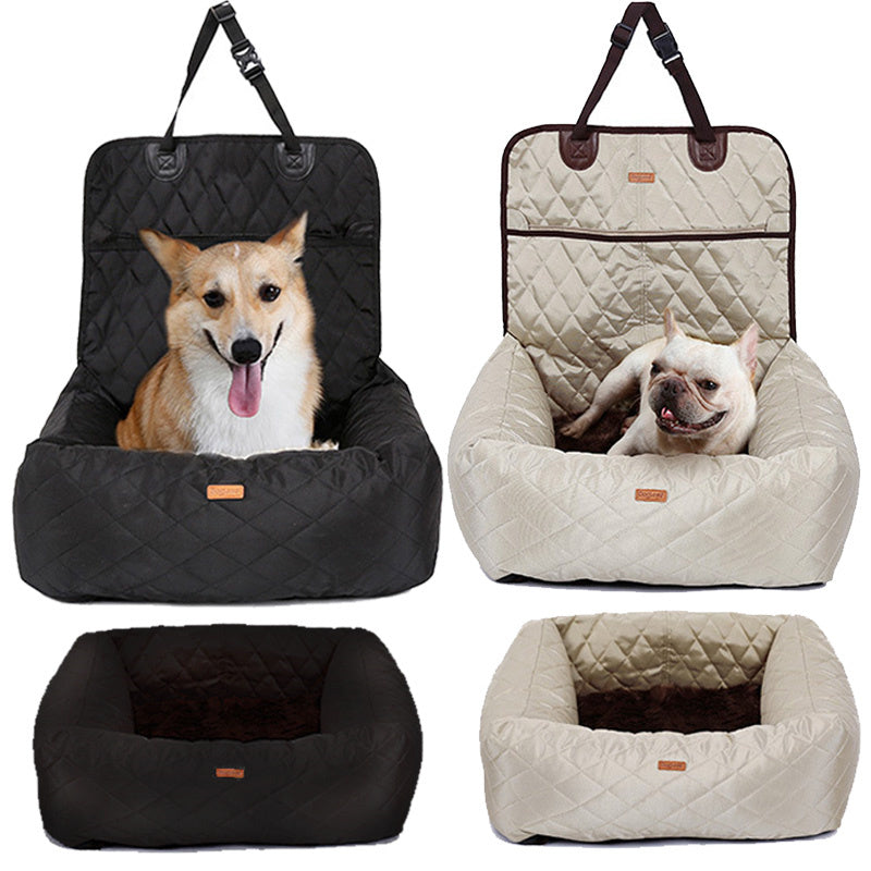 2-in-1 Folding Dog Car Seat Carrier Bed Waterproof Mat