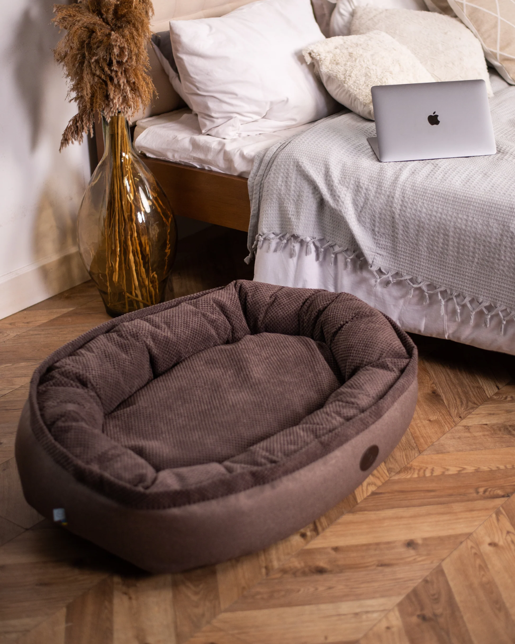 Velvet Bagel Dog Bed – Holofiber Fill, Washable, Multi-Color